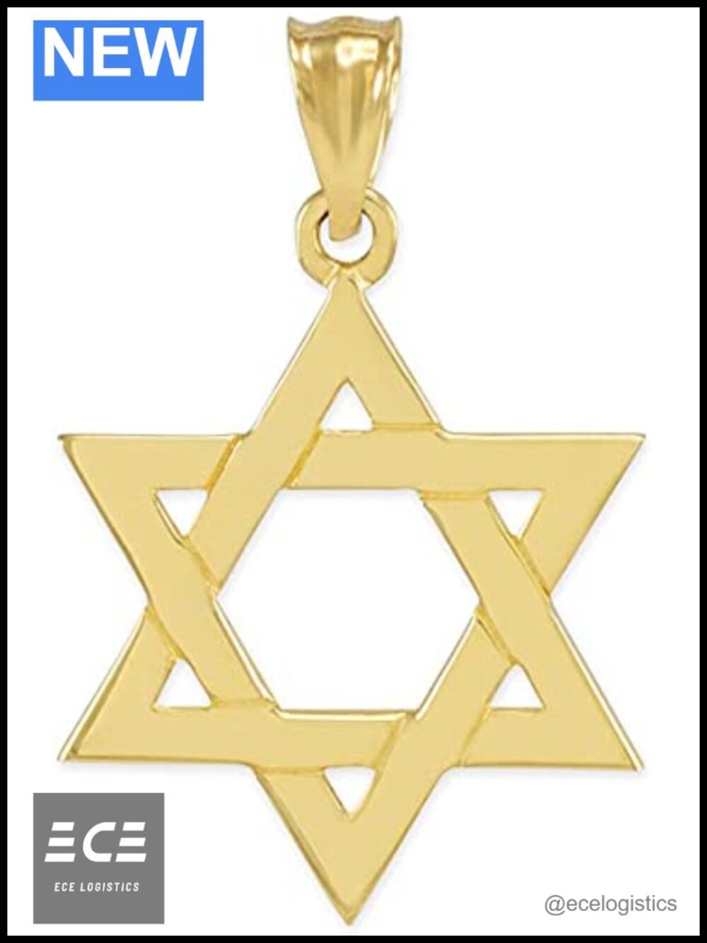 14K Yellow Gold Star of David Pendant Charm Hexagram Jewish